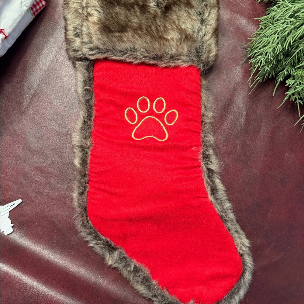 Red Christmas Stocking with Faux Fur Trim